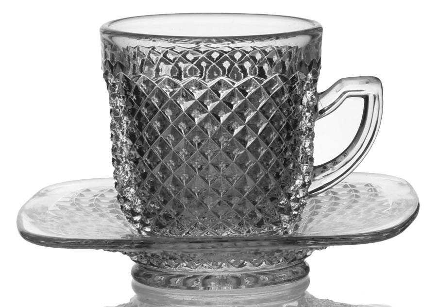 English Hobnail Clear (Round Base) Demitasse Cup & Saucer Set by Westmoreland-1