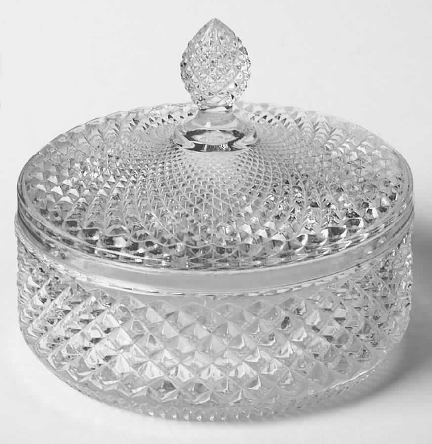 English Hobnail Clear (Round Base) Puff Jar & Lid by Westmoreland-1