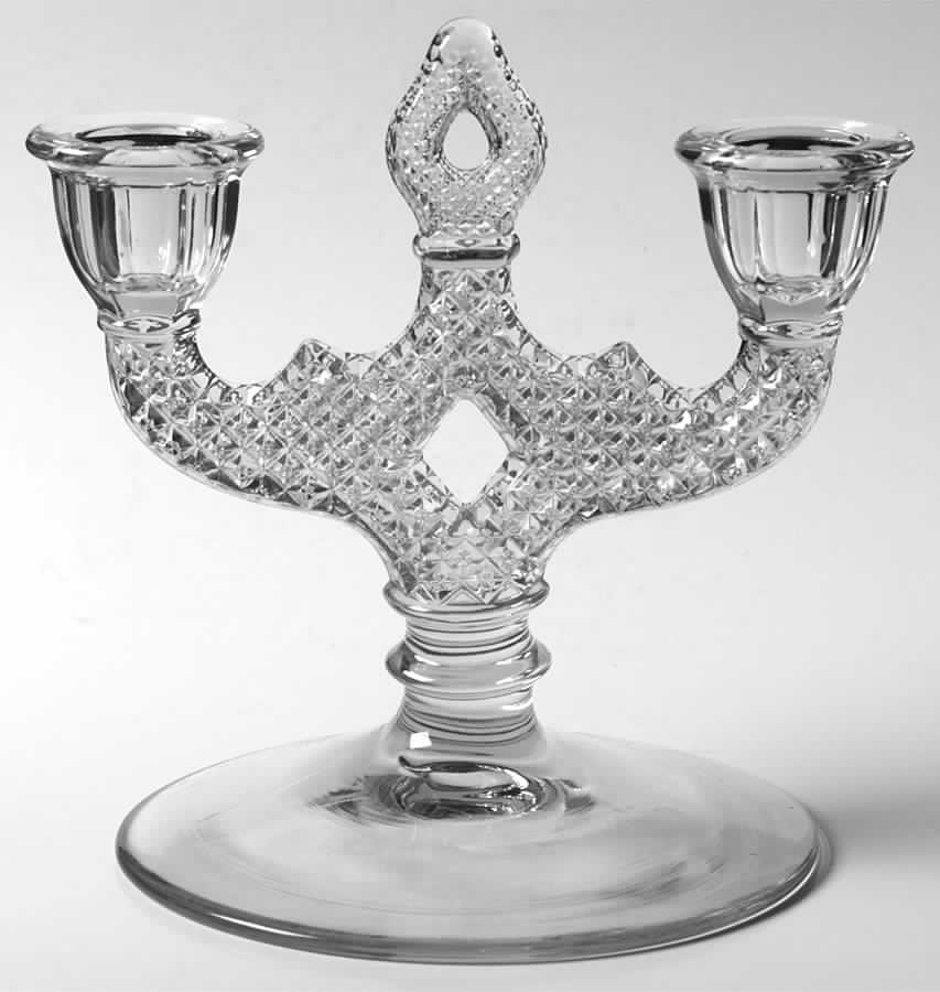 English Hobnail Clear (Round Base) Double Light Candlestick by Westmoreland-1