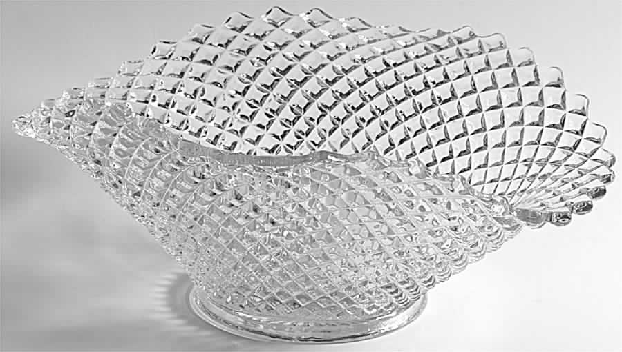 English Hobnail Clear (Round Base) Oval Crimped Bowl by Westmoreland-1