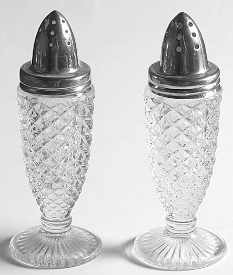 English Hobnail Clear (Round Base) Footed Shaker Set & Metal Lids by Westmoreland-1