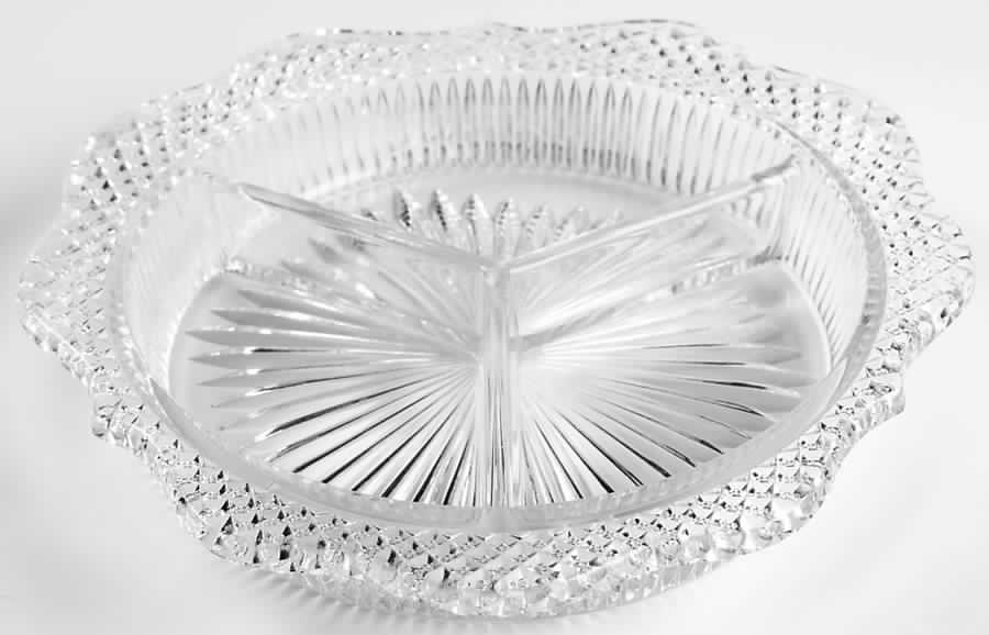 English Hobnail Clear (Round Base) 8" Round 3 Part Relish by Westmoreland-1