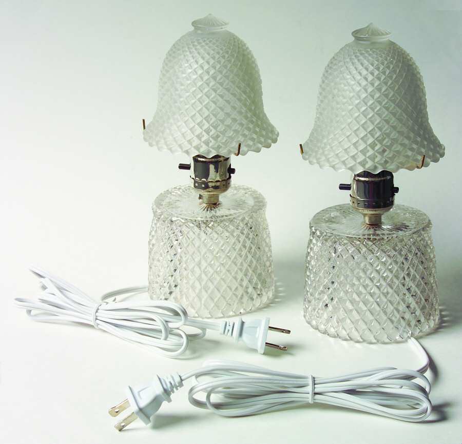 English Hobnail Clear (Round Base) Boudoir Electric Lamp (Set of 2) by Westmoreland-1