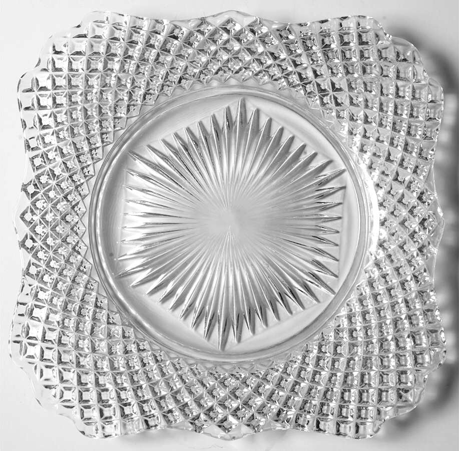 English Hobnail Clear (Round Base) 7" Square Plate by Westmoreland-1