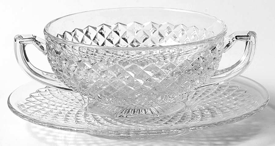 English Hobnail Clear (Round Base) Cream Soup & Saucer Set by Westmoreland-1
