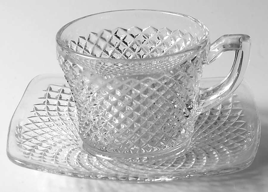 English Hobnail Clear (Round Base) Punch Cup & Square Saucer by Westmoreland-1