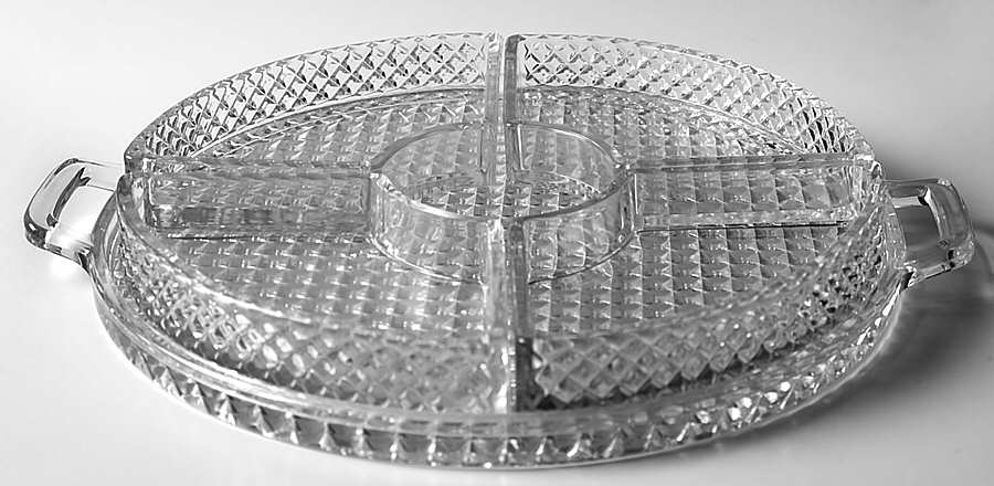 English Hobnail Clear (Round Base) 5 Section Relish Service W/Tray by Westmoreland-1