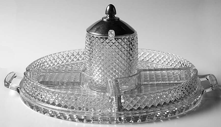 English Hobnail Clear (Round Base) 7 Piece Relish Set with  Metal Lid by Westmoreland-1