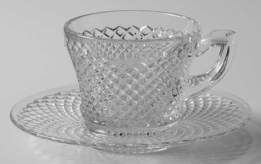 English Hobnail Clear (Round Base) Punch Cup & Round Cupped Saucer by Westmoreland-1