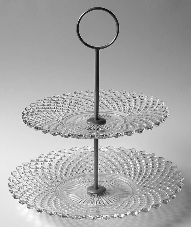 English Hobnail Clear (Round Base) 2 Tier Serving Tray by Westmoreland-1