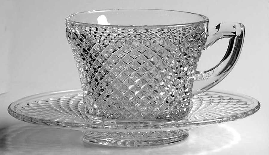 English Hobnail Clear (Round Base) Punch Cup & Round Smooth Edge Saucer by Westmoreland-1
