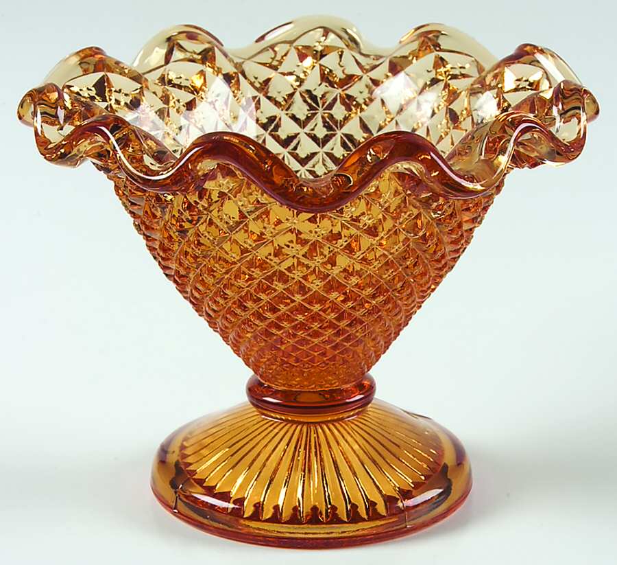 English Hobnail Amber 4" Crimped Vase by Westmoreland-1