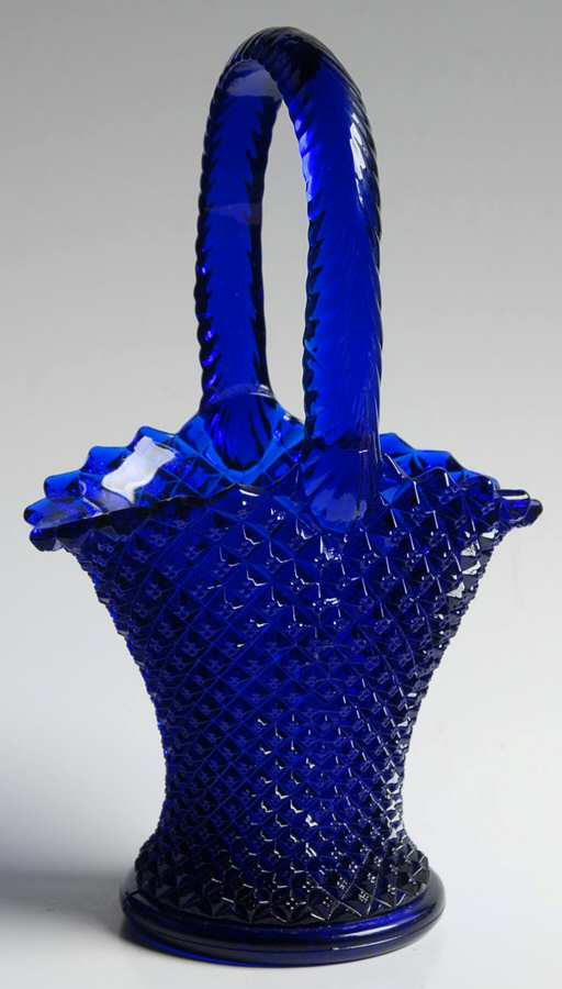 English Hobnail Cobalt (Square Foot) 9" Handled Basket by Westmoreland-1