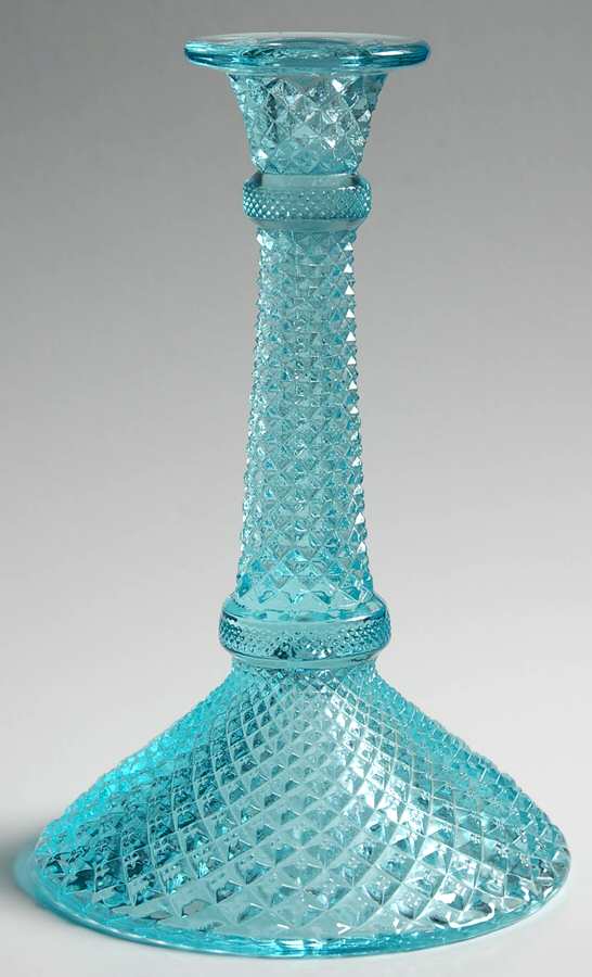 English Hobnail Light Blue 8" Single Light Candlestick by Westmoreland-1