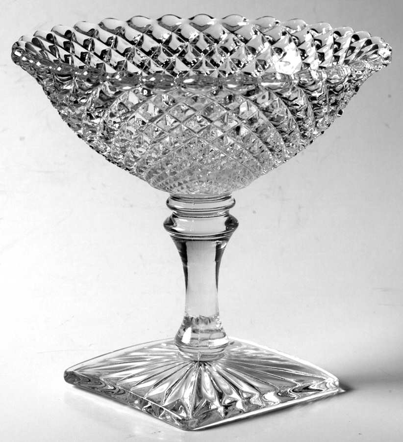 English Hobnail Clear (Square Base) Round Compote (Height X Width) by Westmoreland-1