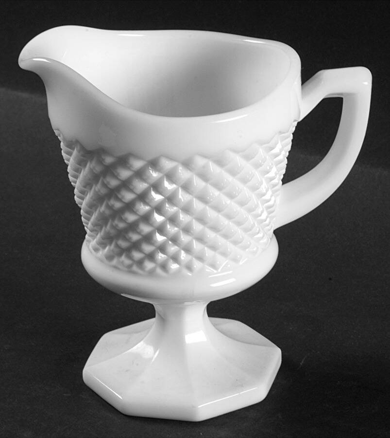 English Hobnail Milk Glass (Round or Hex Base) Footed Creamer by Westmoreland-1