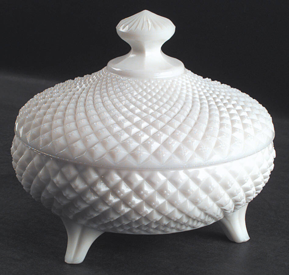 English Hobnail Milk Glass (Round or Hex Base) 3-Footed Candy Dish with Lid by Westmoreland-1