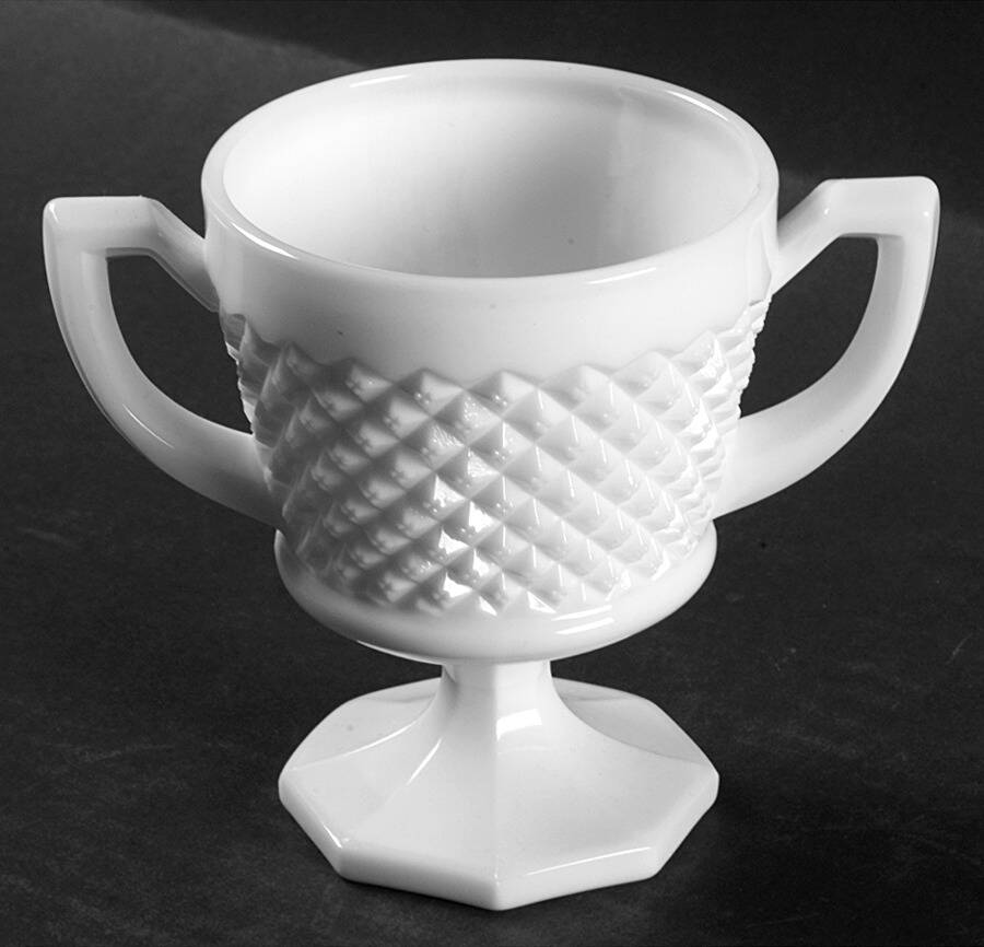 English Hobnail Milk Glass (Round or Hex Base) Footed Open Sugar by Westmoreland-1