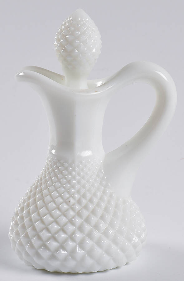English Hobnail Milk Glass (Round or Hex Base) Child's Condiment Cruet with Stopper by Westmoreland-1