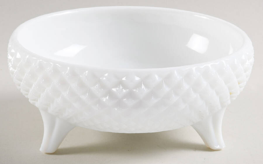English Hobnail Milk Glass (Round or Hex Base) 3-Footed Candy Dish No Lid by Westmoreland-1