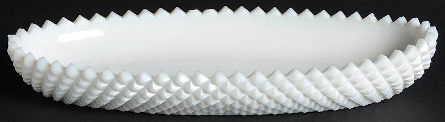 English Hobnail Milk Glass (Round or Hex Base) 11" Oval Celery by Westmoreland-1