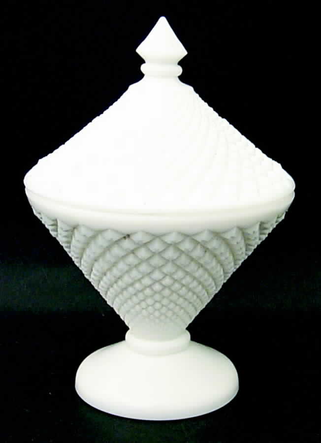 English Hobnail Milk Glass (Round or Hex Base) Candy Dish & Lid by Westmoreland-1