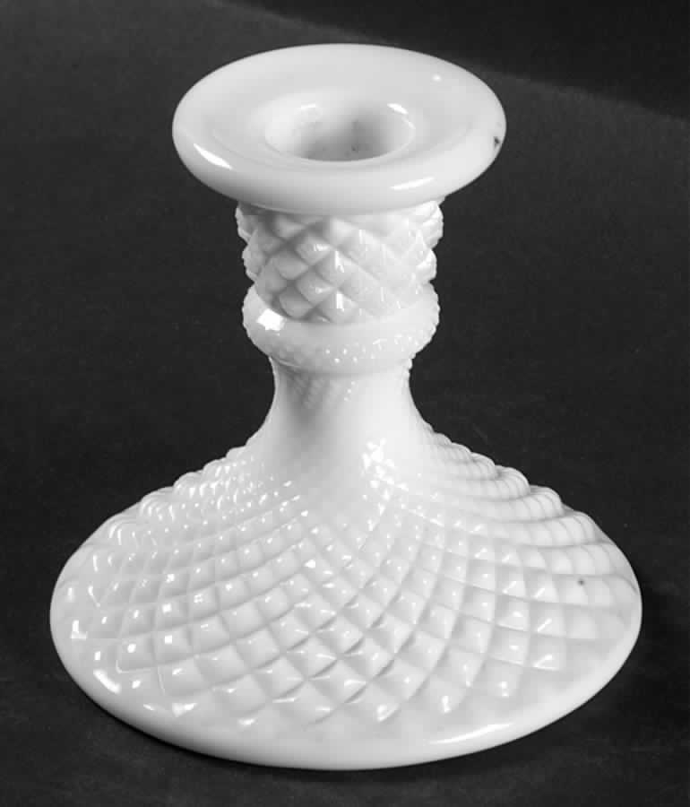 English Hobnail Milk Glass (Round or Hex Base) Single Light Candlestick by Westmoreland-1