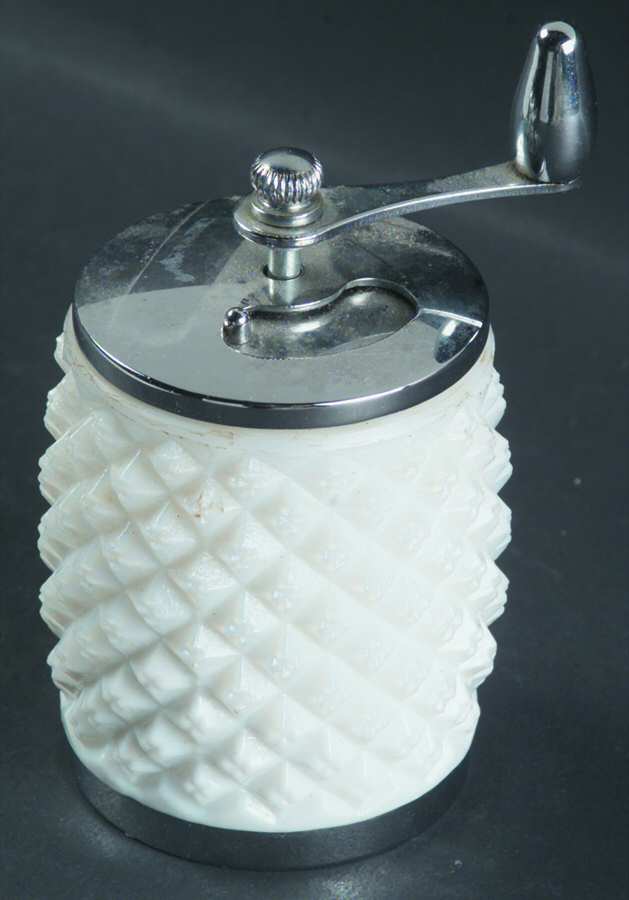 English Hobnail Milk Glass (Round or Hex Base) Salt and Pepper Mill, Pepper Only by Westmoreland-1