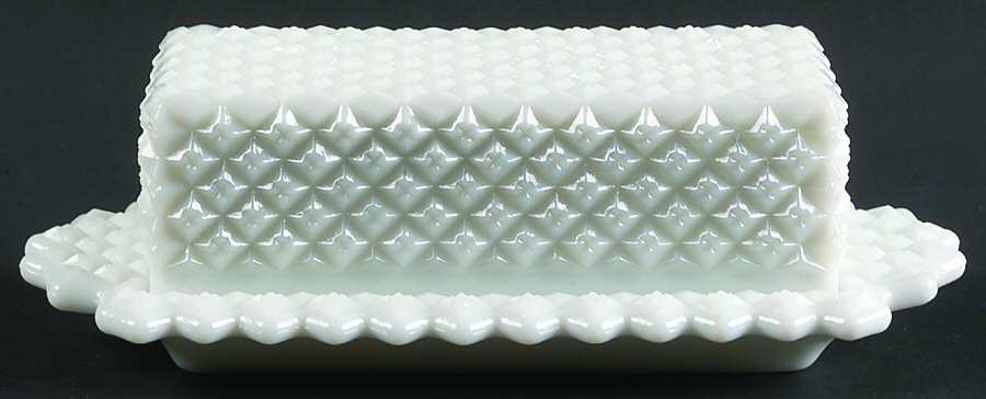 English Hobnail Milk Glass (Round or Hex Base) 1/4 Pound Covered Butter by Westmoreland-1