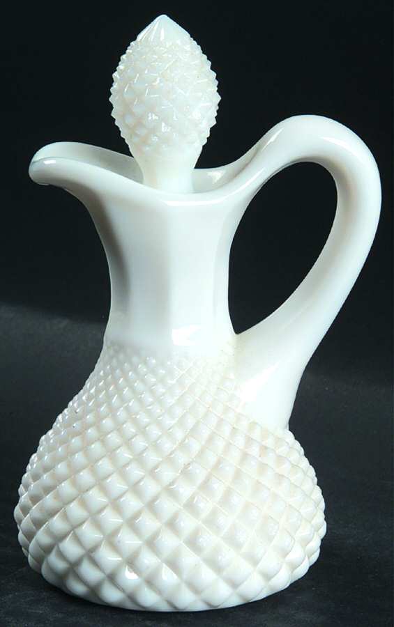 English Hobnail Milk Glass (Round or Hex Base) 2 Oz Cruet & Stopper by Westmoreland-1
