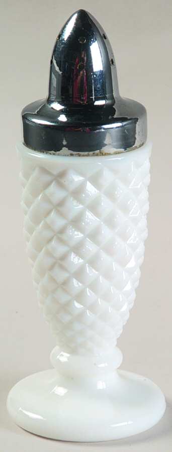 English Hobnail Milk Glass (Round or Hex Base) Footed Shaker & Metal Lid by Westmoreland-1