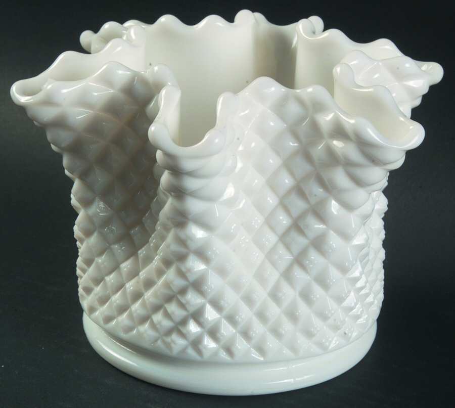 English Hobnail Milk Glass (Round or Hex Base) 7" Round Crimped Bowl by Westmoreland-1