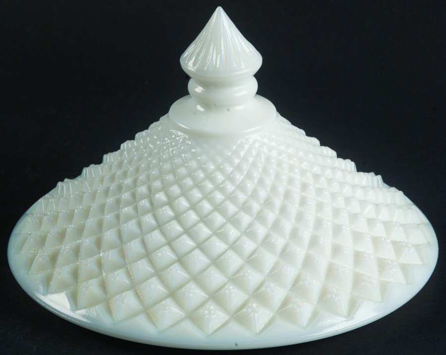 English Hobnail Milk Glass (Round or Hex Base) Lid for Candy Dish by Westmoreland-1