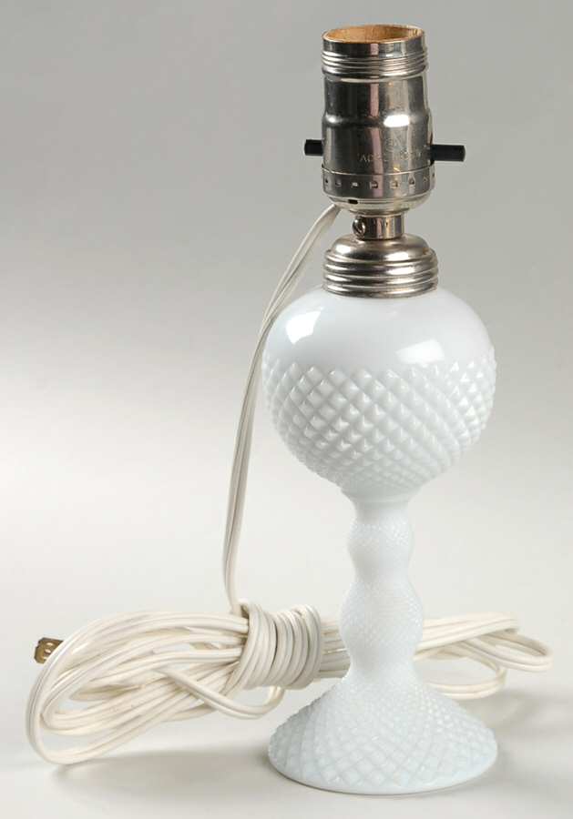 English Hobnail Milk Glass (Round or Hex Base) 6" Ball Style Electric Lamp by Westmoreland-1