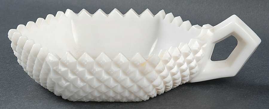 English Hobnail Milk Glass (Round or Hex Base) Handled Bon Bon by Westmoreland-1