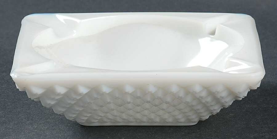 English Hobnail Milk Glass (Round or Hex Base) Small Square Ashtray by Westmoreland-1
