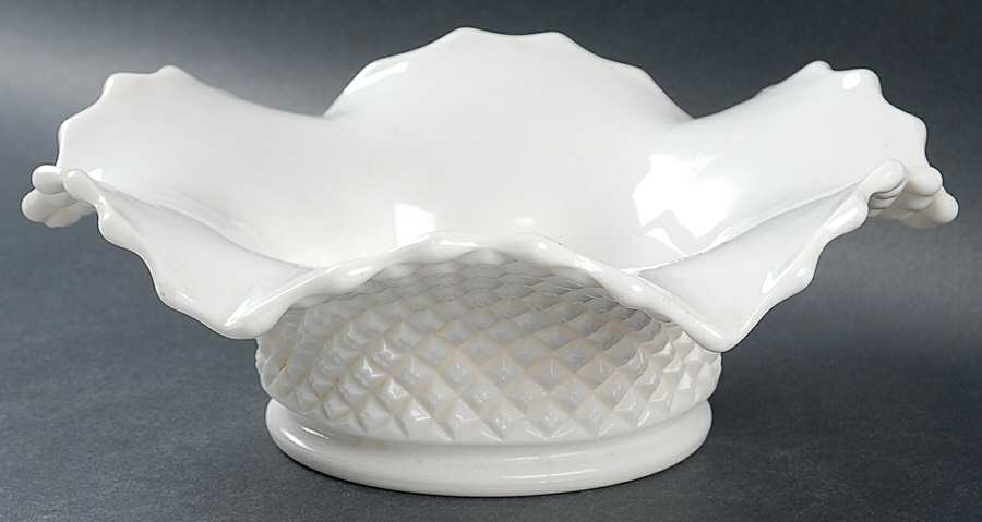 English Hobnail Milk Glass (Round or Hex Base) Round Crimped Bowl by Westmoreland-1