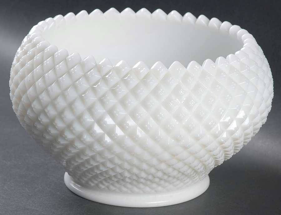 English Hobnail Milk Glass (Round or Hex Base) 6" Cupped Bowl by Westmoreland-1