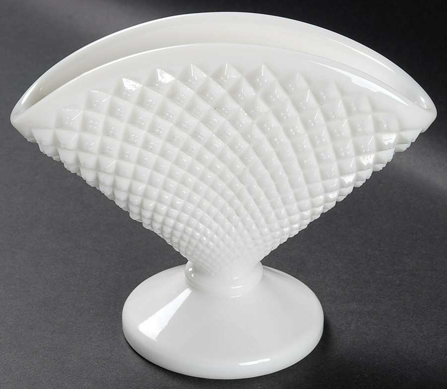 English Hobnail Milk Glass (Round or Hex Base) 5" Fan Vase by Westmoreland-1