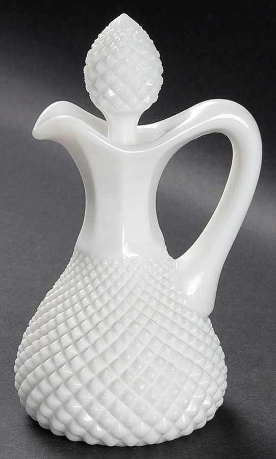 English Hobnail Milk Glass (Round or Hex Base) Oil Cruet & Stopper by Westmoreland-1