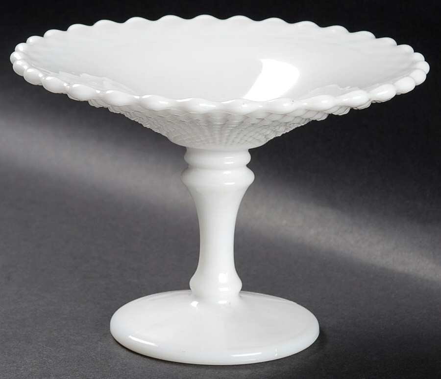 English Hobnail Milk Glass (Round or Hex Base) Open Honey Dish by Westmoreland-1