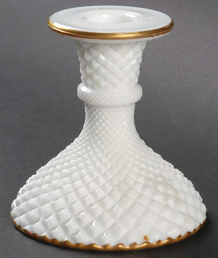 English Hobnail Milk Glass (Round or Hex Base) Single Light Candlestick by Westmoreland-1