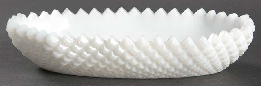 English Hobnail Milk Glass (Round or Hex Base) 8" Pickle Dish by Westmoreland-1