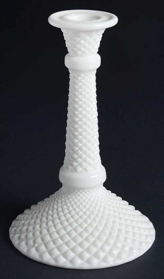 English Hobnail Milk Glass (Round or Hex Base) 8" Single Light Candlestick by Westmoreland-1