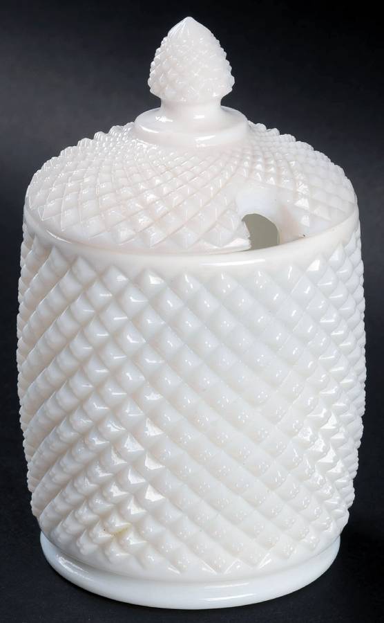 English Hobnail Milk Glass (Round or Hex Base) Marmalade & Lid by Westmoreland-1