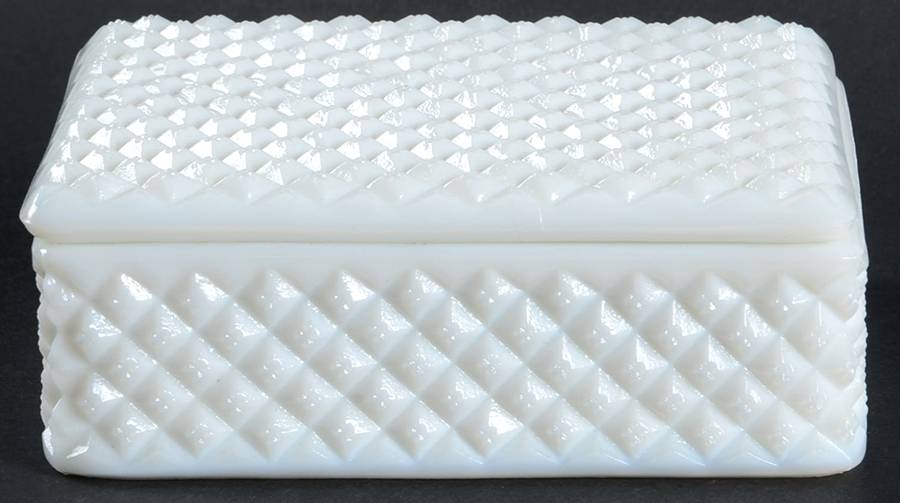 English Hobnail Milk Glass (Round or Hex Base) Cigarette Box & Lid by Westmoreland-1