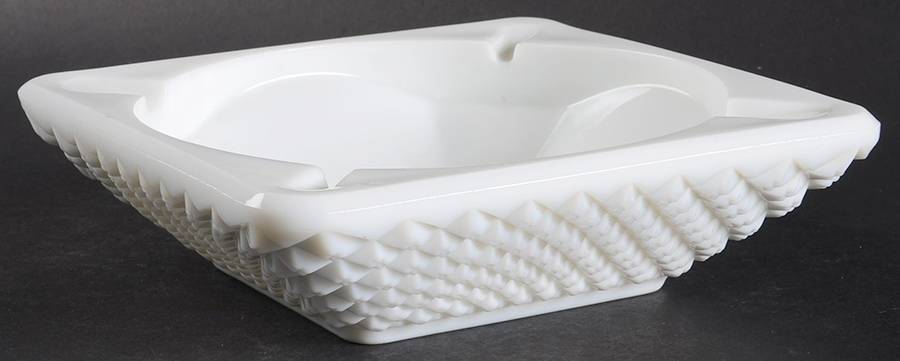 English Hobnail Milk Glass (Round or Hex Base) Large Square Ashtray by Westmoreland-1