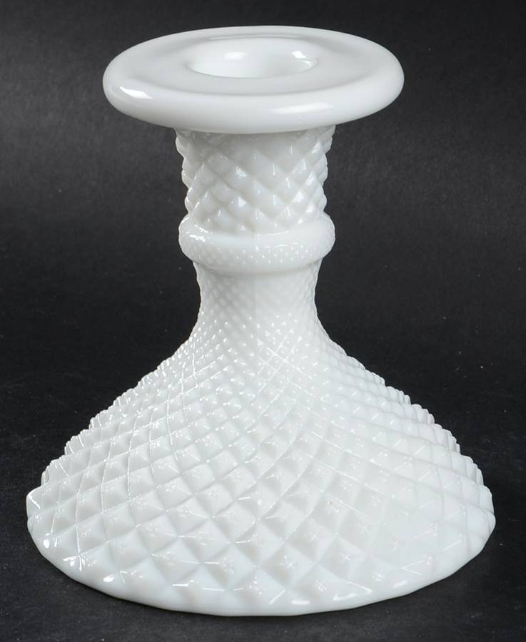 English Hobnail Milk Glass (Round or Hex Base) Single Light Candlestick by Westmoreland-1