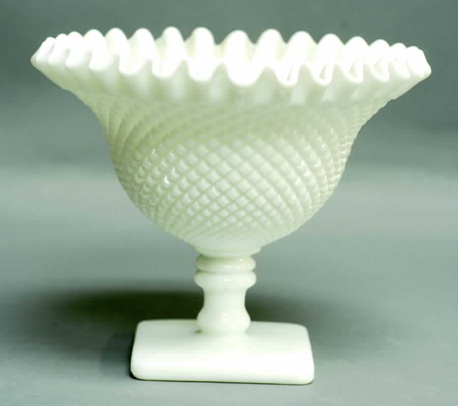 English Hobnail Milk Glass (Square Base) 7" Height Open Compote by Westmoreland-1