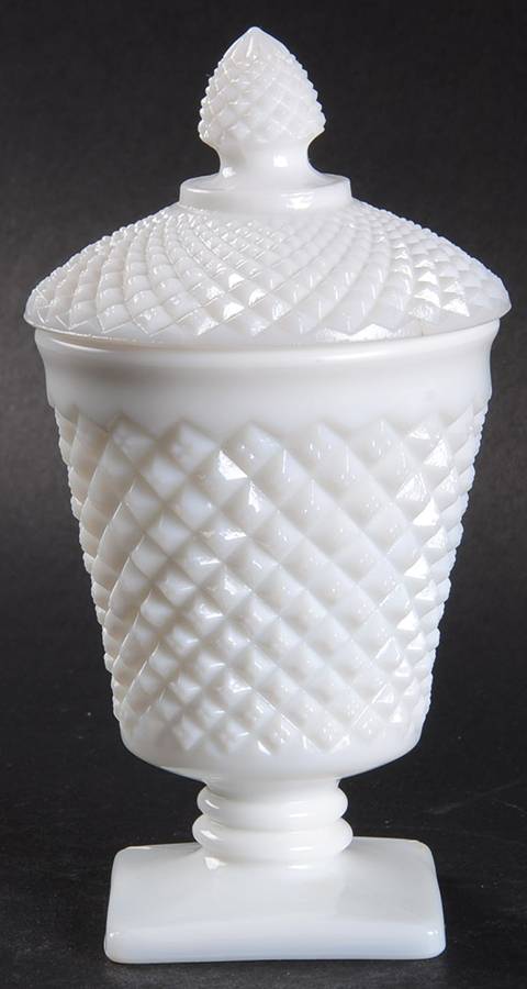 English Hobnail Milk Glass (Square Base) Mustard & Lid by Westmoreland-1